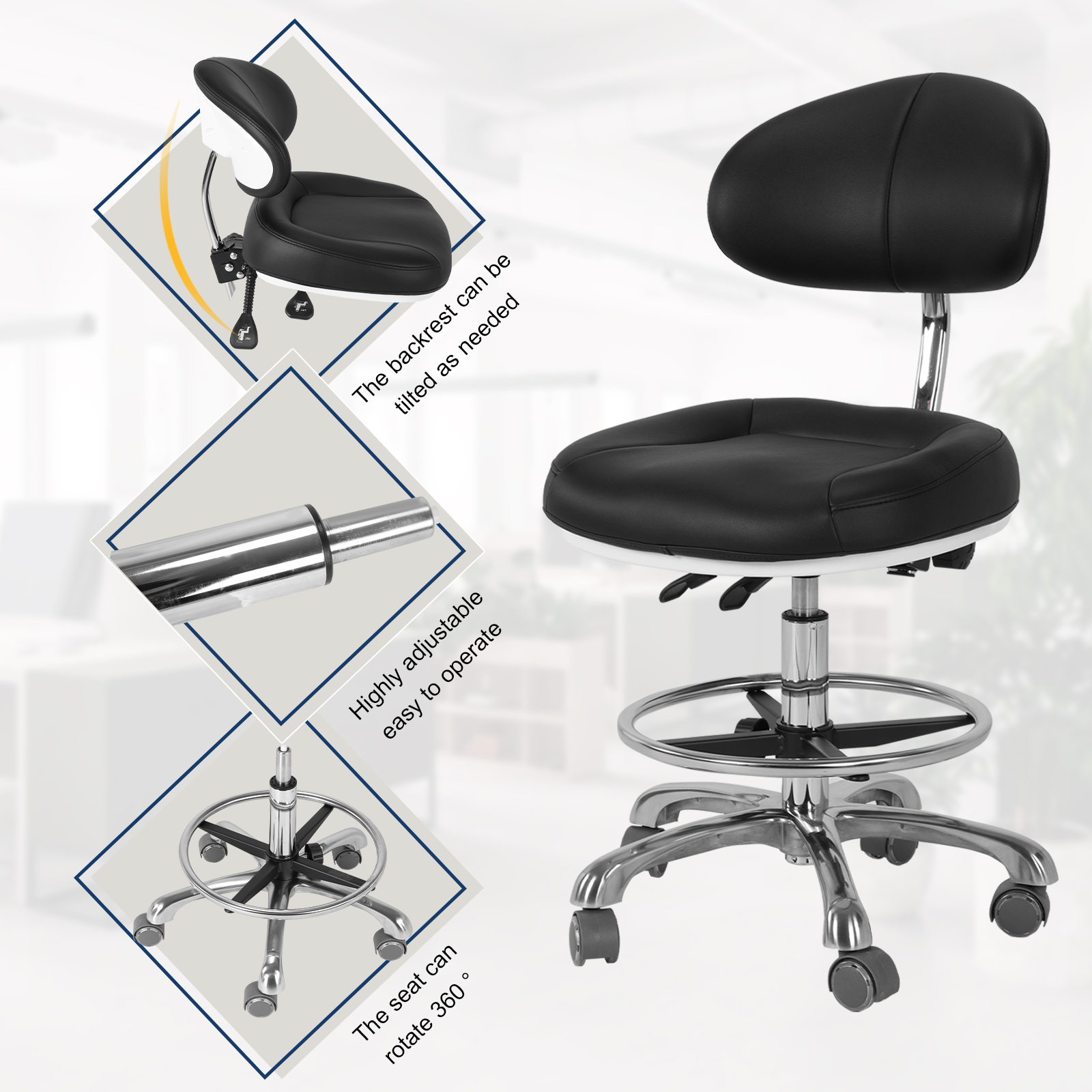 Medical Lab Chair - Swivel Tall Office Chair with Backrest